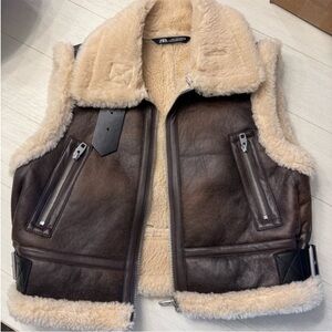 Zara Dark Brown and Cream Shearling Vest